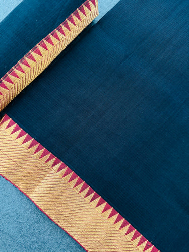 Handwoven Mangalgiri Cotton Saree | Black | Gold Zari | Handwoven | Ships from California